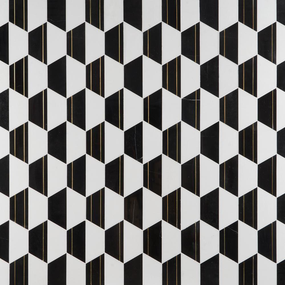 Meld 10.43" x 12.04" Marble and Brass Mosaic Hexagon Tile (0.87 Sq. Ft. / Sheet)