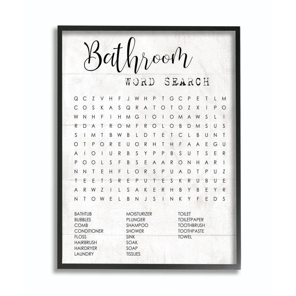 Stupell Industries Bathroom Word Search Fun Family Word Design Black Framed Giclee, 24 x 30