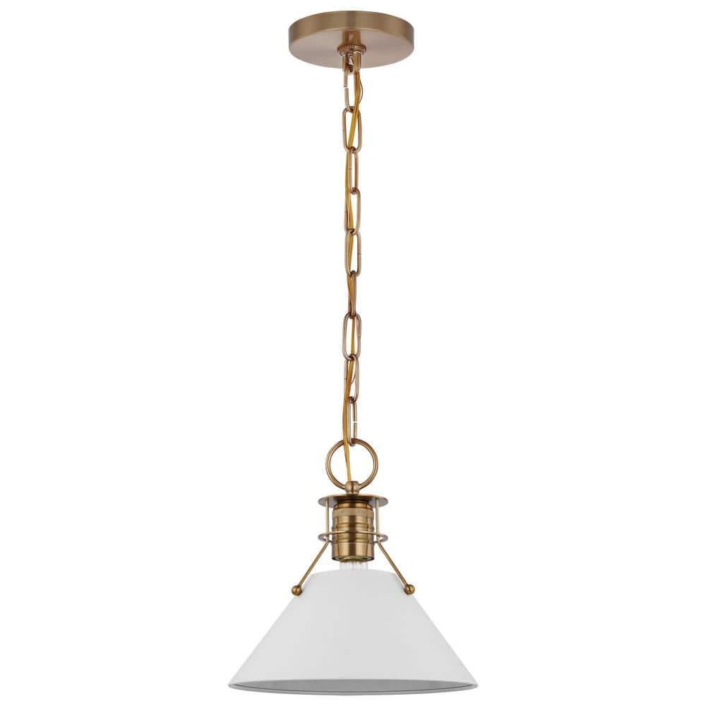 Outpost Matte White & Burnished Brass 9.75" Pendant Light