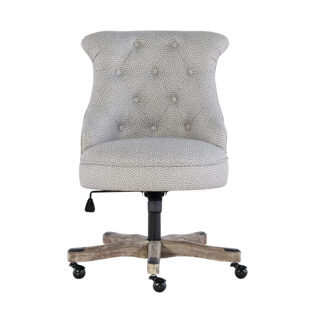 Sinclair Traditional Tufted Wood Base Swivel Office Chair Gray Wash Wood Base Light Gray - Linon