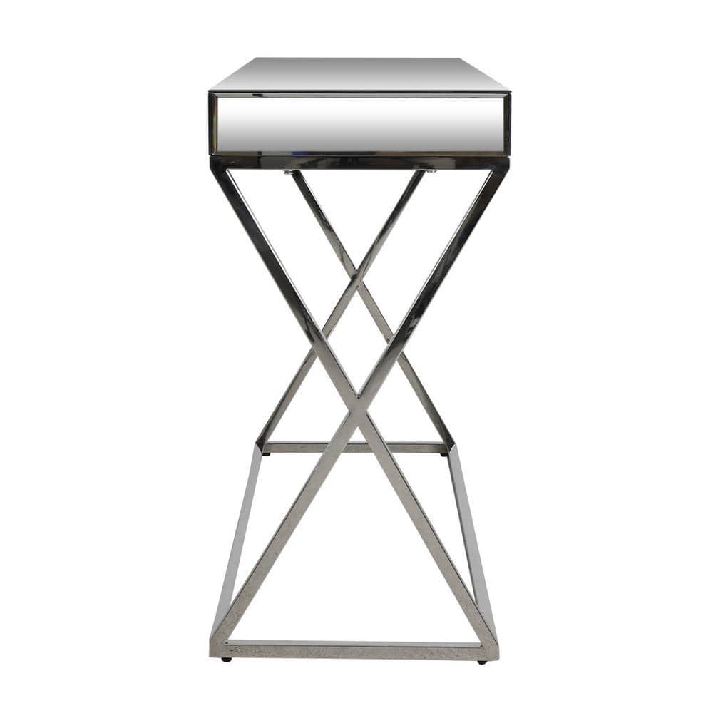 Noble House Govan Modern Glass and Metal Console Table, Silver