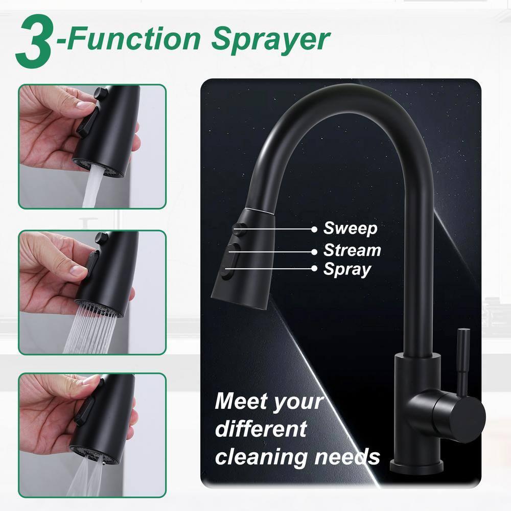 ARCORA Single Handle Stainless Steel Pull-Down Kitchen Faucet with Deckplate and Glass Rinser Combo