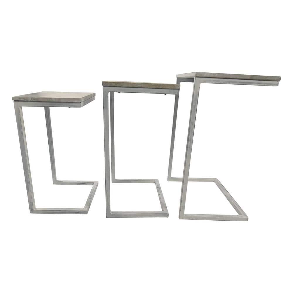 Carolina Living Addison Nesting Table Set Whitewash: Solid Mango Wood, Iron Frame, 3-Piece