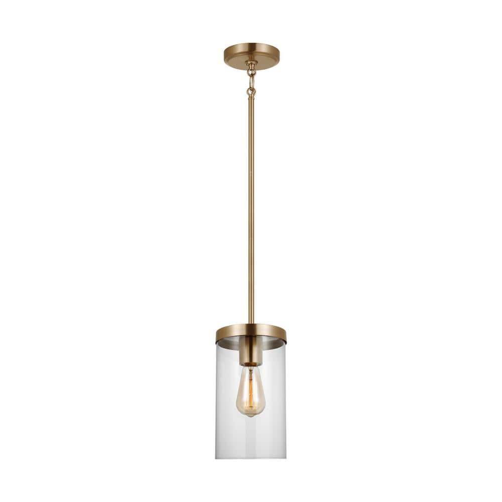 Zire 6" Satin Brass and Clear Glass Pendant Light