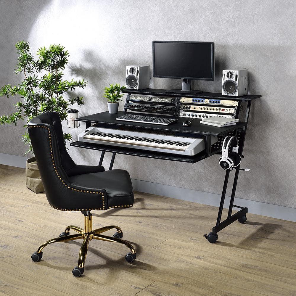 Acme Furniture Suitor Computer Desk Black: 38" Height, Metal Frame, Veneer Surface, Hutch Storage
