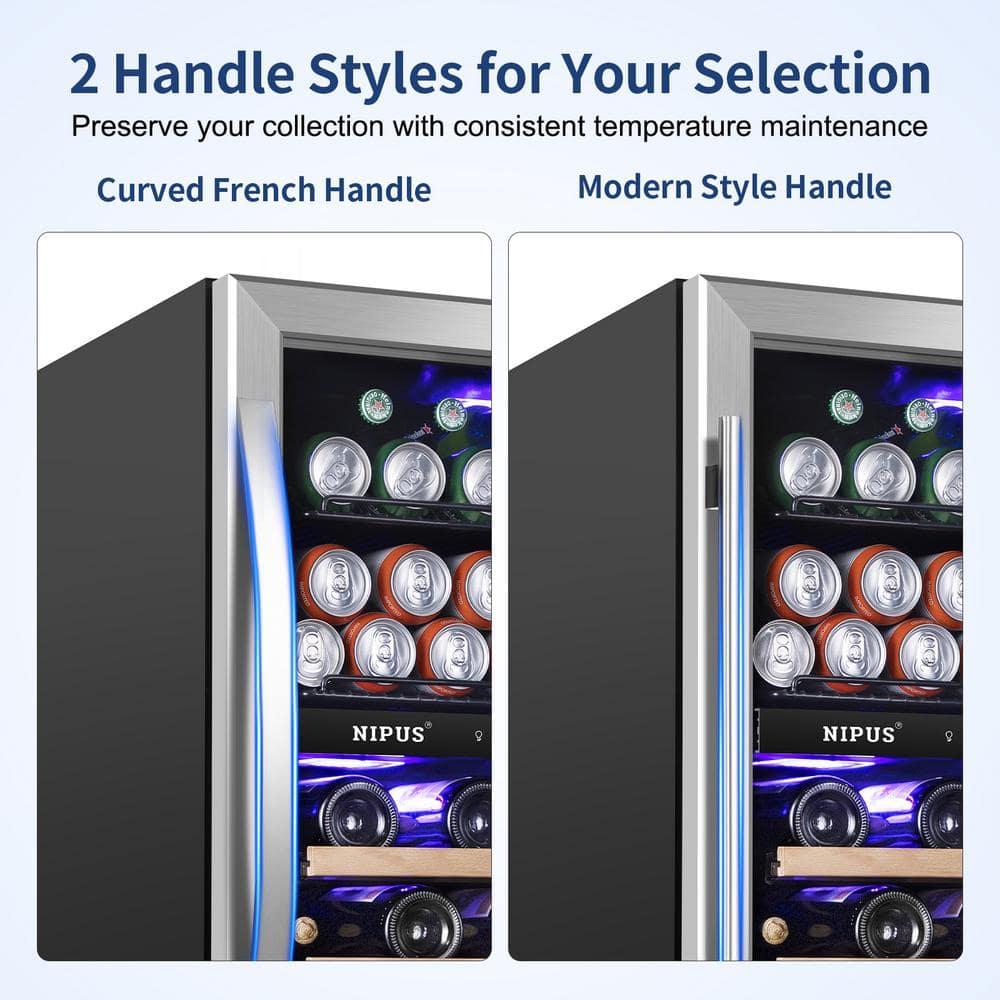 Nipus 24 Inch 94 Can and 27 Bottle Dual Zone Wine & Beverage Refrigerator Freestanding Built-in Beer and Drink Cooler with Glass Door For Kitchen, Bar or Office Classic Series