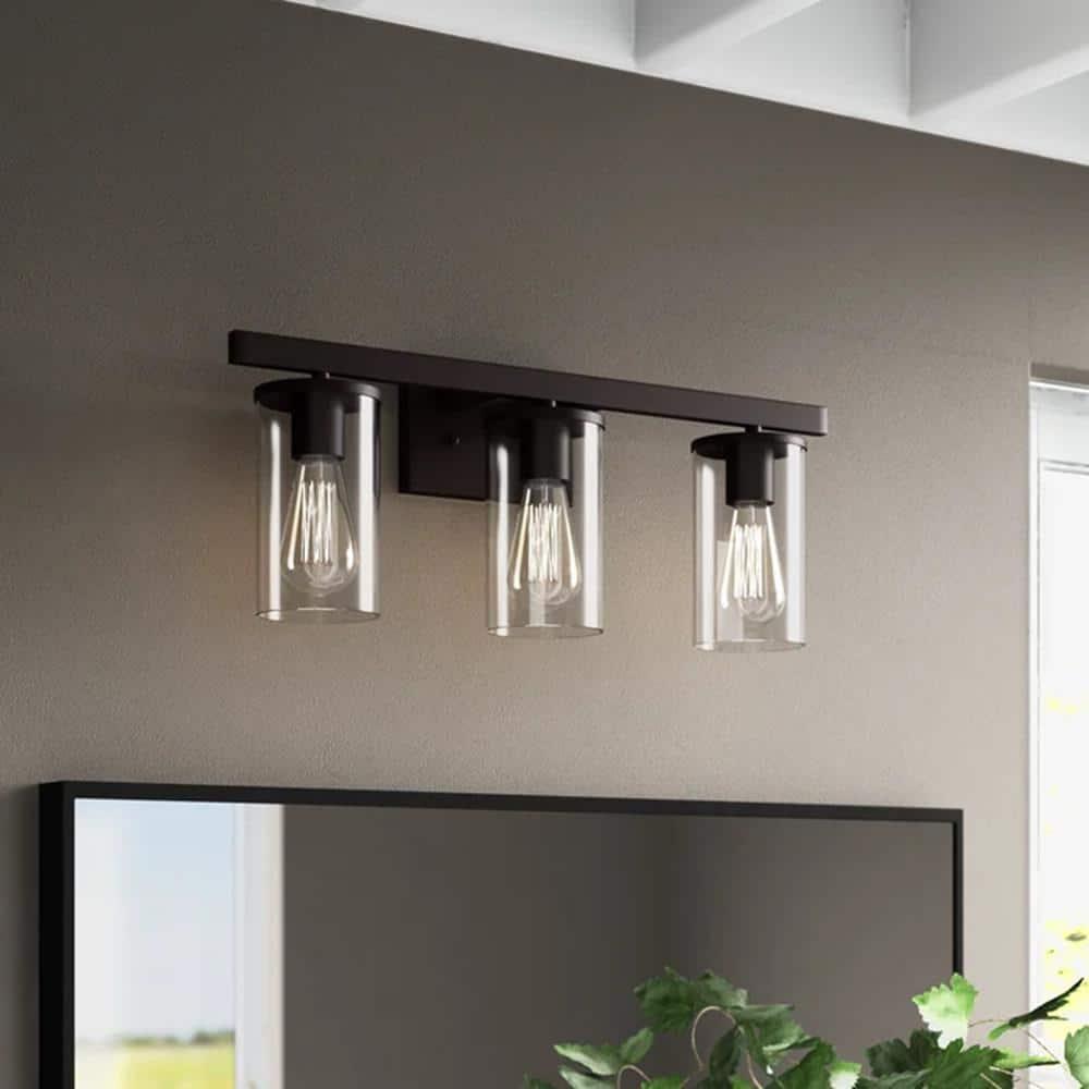 C Cattleya 3 Light Bathroom Vanity Light Oil-rubbed Bronze with Glass Shade