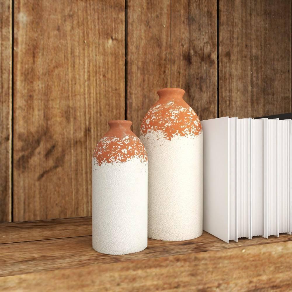 Novogratz Ceramic Decorative White Vase with Terracotta Detailing Set