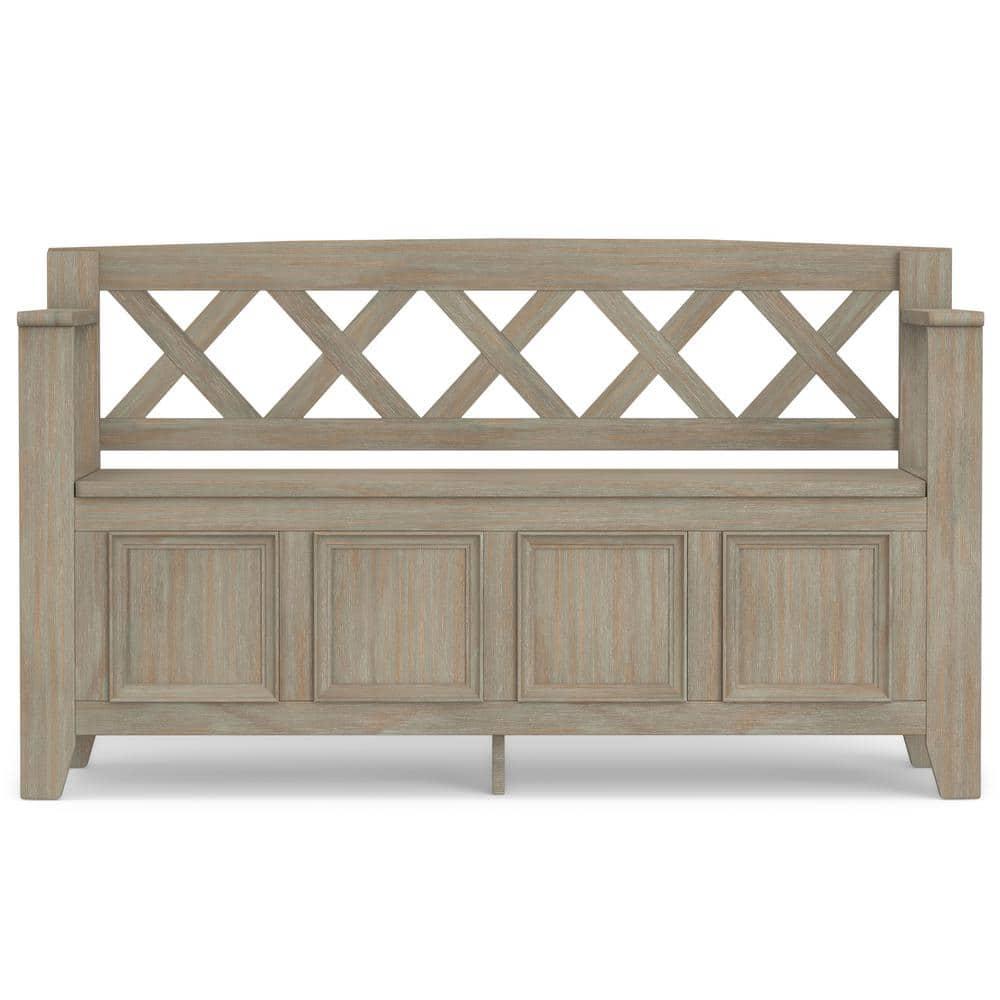 Simpli Home Amherst 48"W Solid Wood Entryway Storage Bench with Lift-Top Lid and Dual Compartments