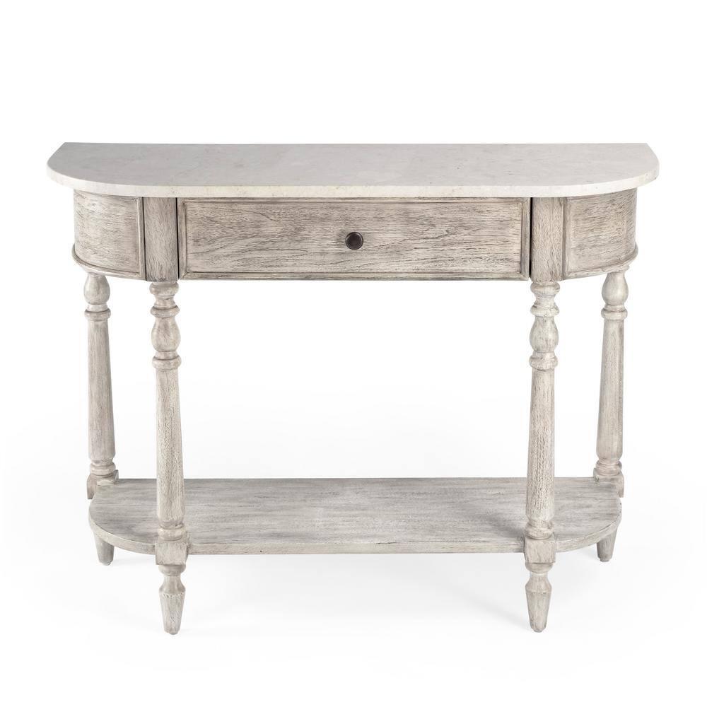 Aberdale Demilune Console Table with Storage in Umber and Marble