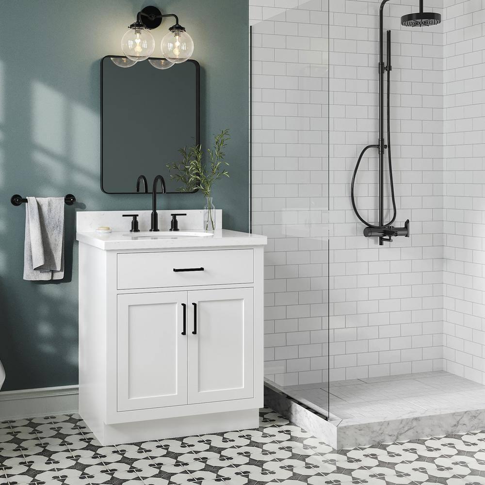 Tidworth 30.25'' Single Bathroom Vanity with Carrara Quartz Top