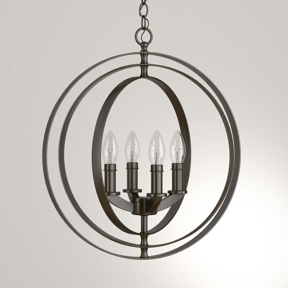 Progress Lighting Equinox 4-Light Foyer Pendant, Steel, Antique Bronze, No Shade