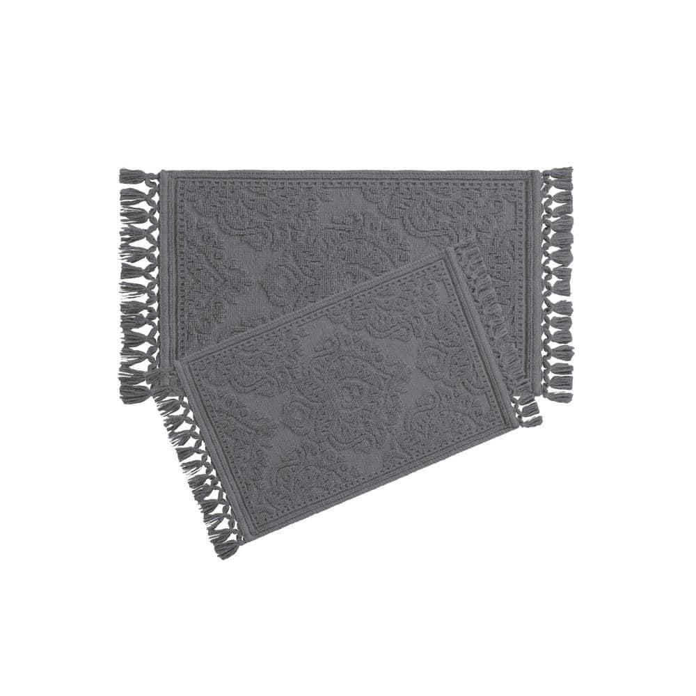 Jean Pierre Ricardo Cotton Fringe 2-Piece Bath Rug Set, Dark Grey