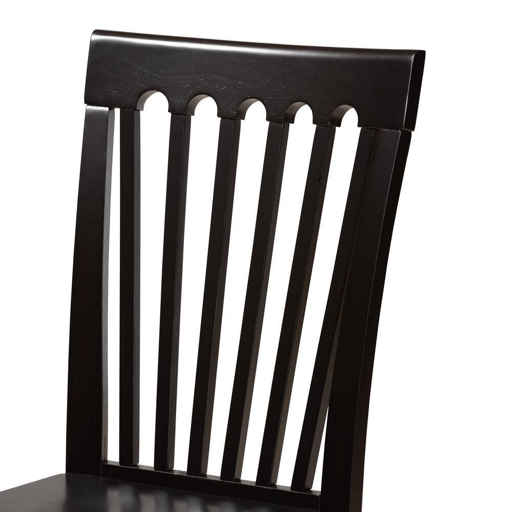 2pc MinetteWood Dining Chair Set Dark Brown - Baxton Studio: Elegant Scoop Seat, Polyester Upholstery