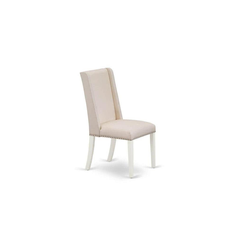 East West Furniture Antique 3-piece Dining Set with Fabric Seat in Linen White