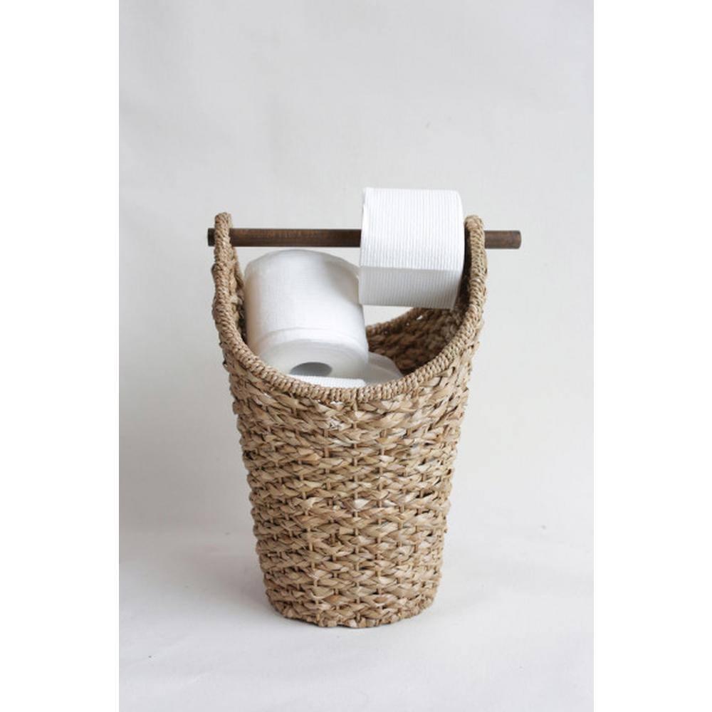 Desert Fields Bankuan Braided Oval Toilet Paper Basket with Wood Bar