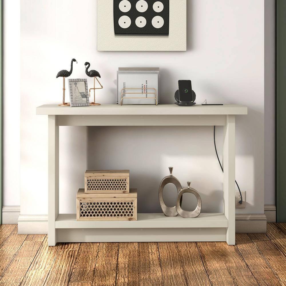 miBasics Nortal 47.24" Console Table Modern 1 Shelf with Usb and Power Ports Soft White
