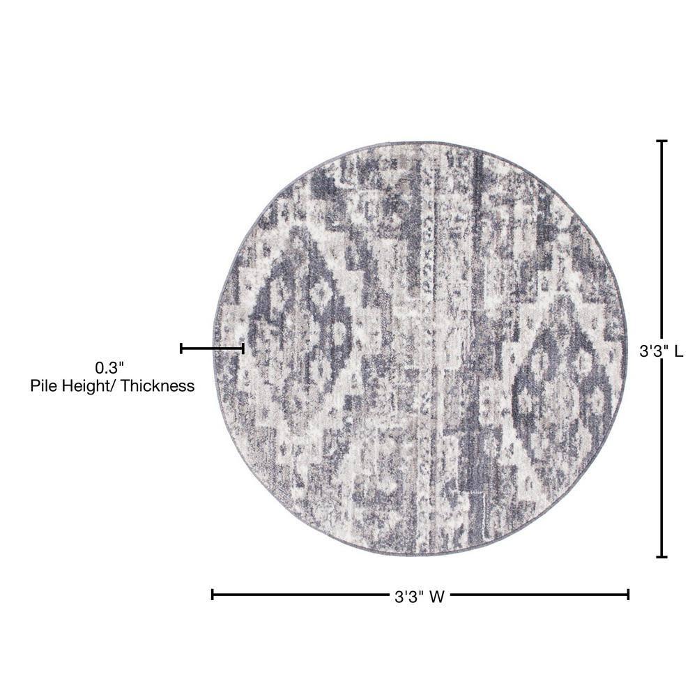 Unique Loom 3' 3 x 3' 3 Round Gray Basilica Malasana Area Rug