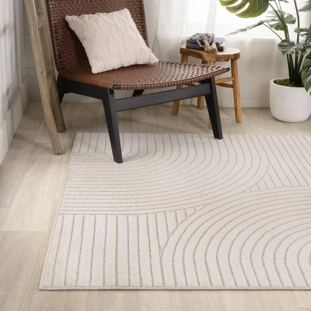JONATHAN Y Hallie High-Low Minimalist Curve Geometric Ivory/Cream 4 ft. x 6 ft. Indoor/Outdoor Area Rug