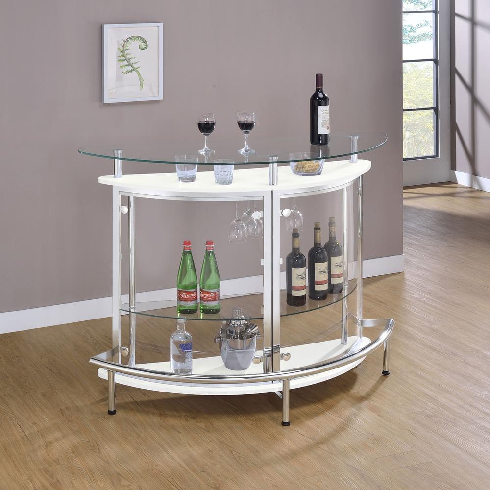 Coaster Amarillo Modern 2 Tier Home Bar Cabinet White/Chrome
