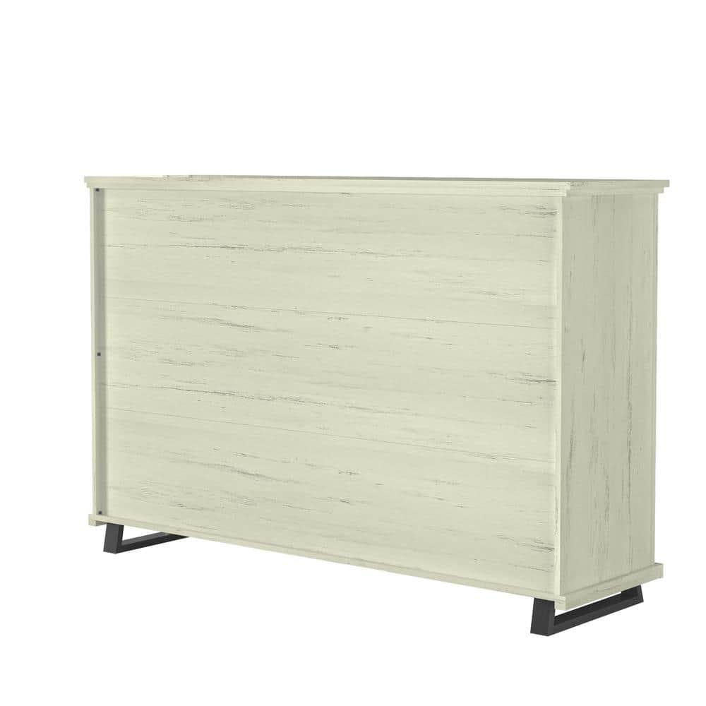 64" Dresser with 9 Drawers Cut Off-White - Festivo: Modern Farmhouse Style, Iron Leg Support, MDF Construction