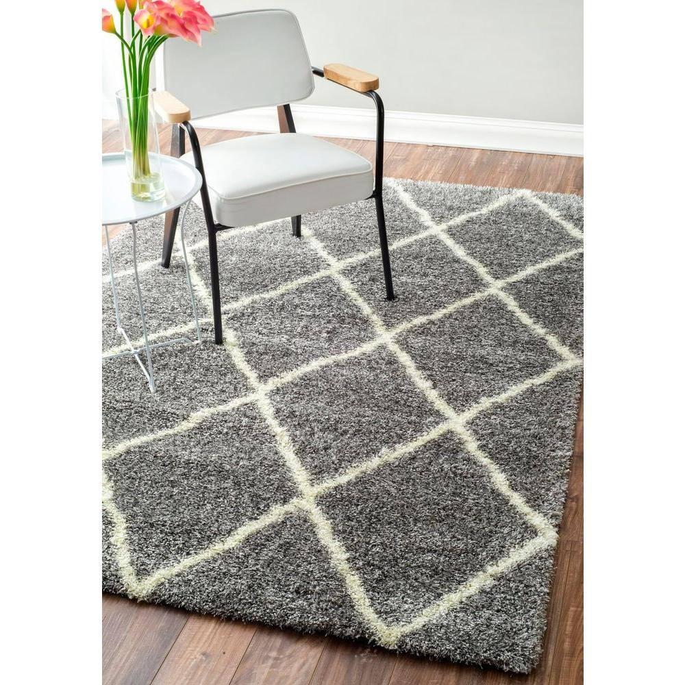 4'x6' Machine Made Diamond Shag Area Rug Ash- nuLOOM: Modern Trellis Design, High Pile, Stain-Resistant, Indoor Use