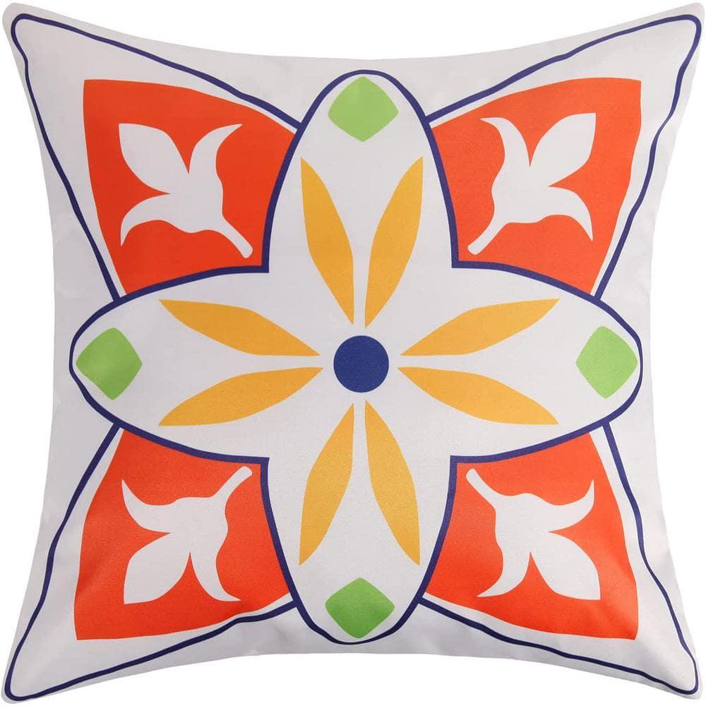 Pyonic Outdoor Waterproof Throw Pillow Covers for Patio Furniture Decorative Boho Pillow Covers 18x18 Floral Printed for Patio Tent Couch Garden Set of 4,Orange