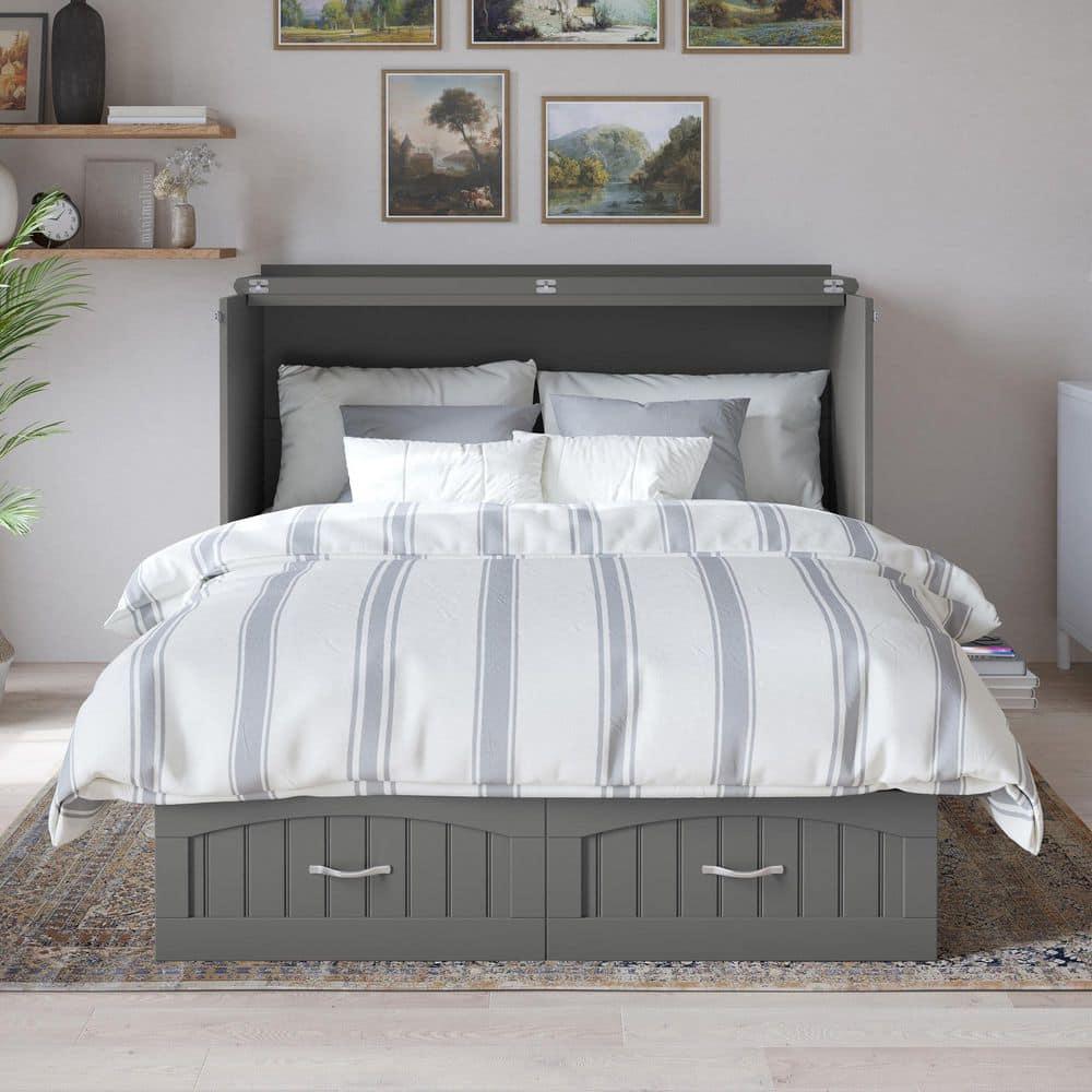 Queen Nantucket Murphy Bed Chest USB Turbo Charger Gray - AFI: Space-Saving, Built-In Charging, No Box Spring Required