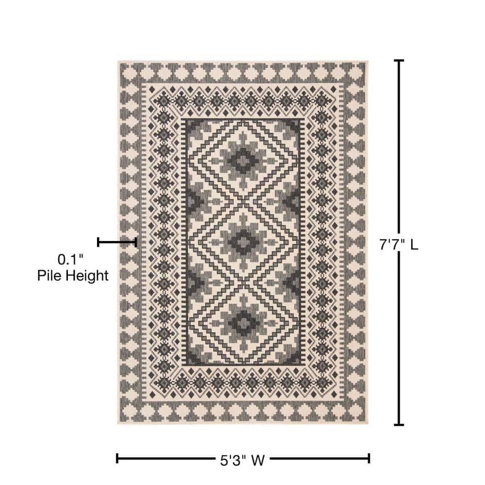 Veranda VER099 Power Loomed Indoor/Outdoor Area Rug - Ivory/Slate - 5'3"x7'7" - Safavieh.