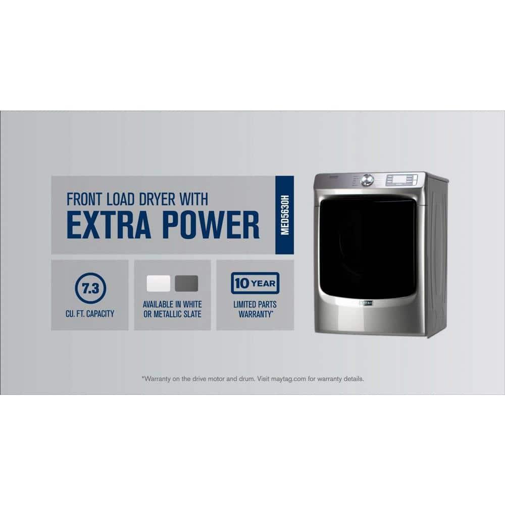 Maytag MED5630HW 7.3 Cu. Ft. White Front Load Electric Dryer with Extra Power and Quick Dry Cycle
