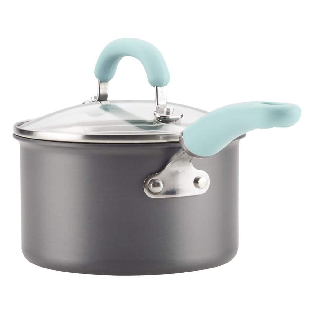 Rachael Ray Create Delicious 11pc Hard Anodized Nonstick Cookware Set Light Blue Handles