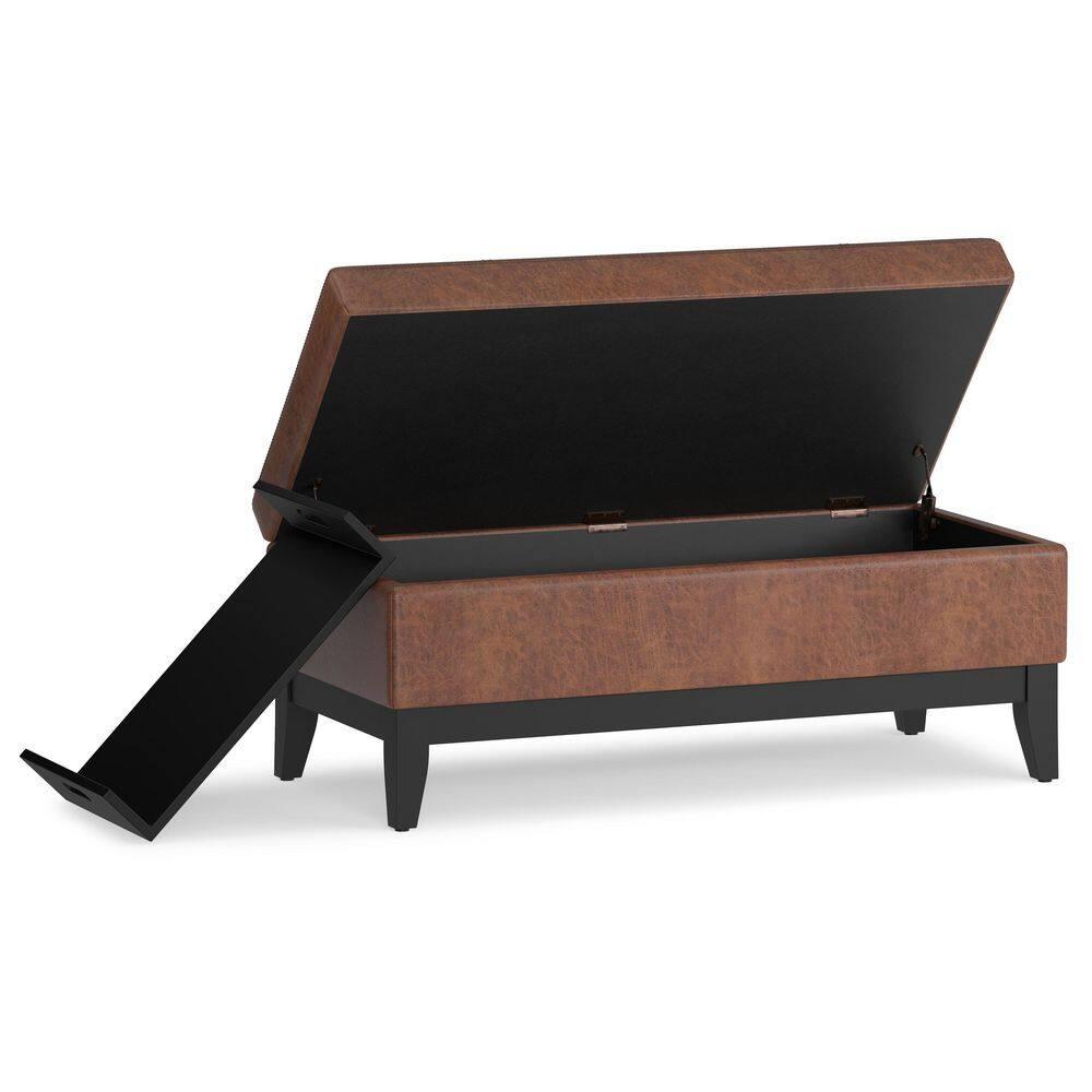 Simpli Home Oregon 42"W Upholstered Storage Ottoman Bench with Lift-Top Lid and Tray