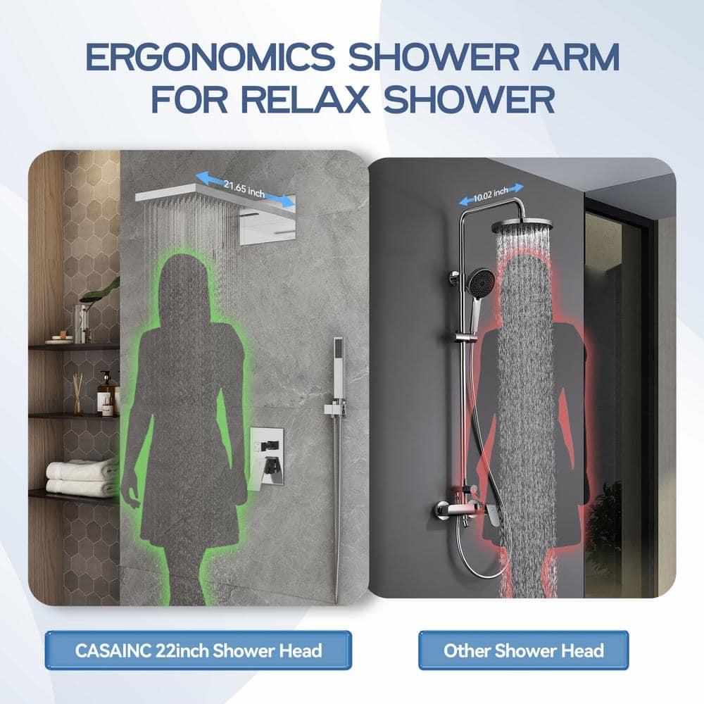 Rainier 22" Rainfall Complete Shower System with with Rainfall & Waterfall Spray, Handheld and Rough-in Valve Included