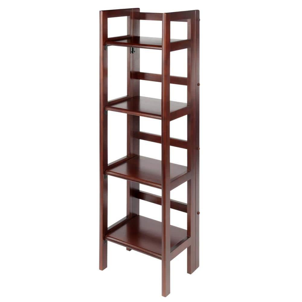 51.34" Terry Folding Bookcase Walnut - Winsome: Beech Wood, 4 Shelves, Space Saver