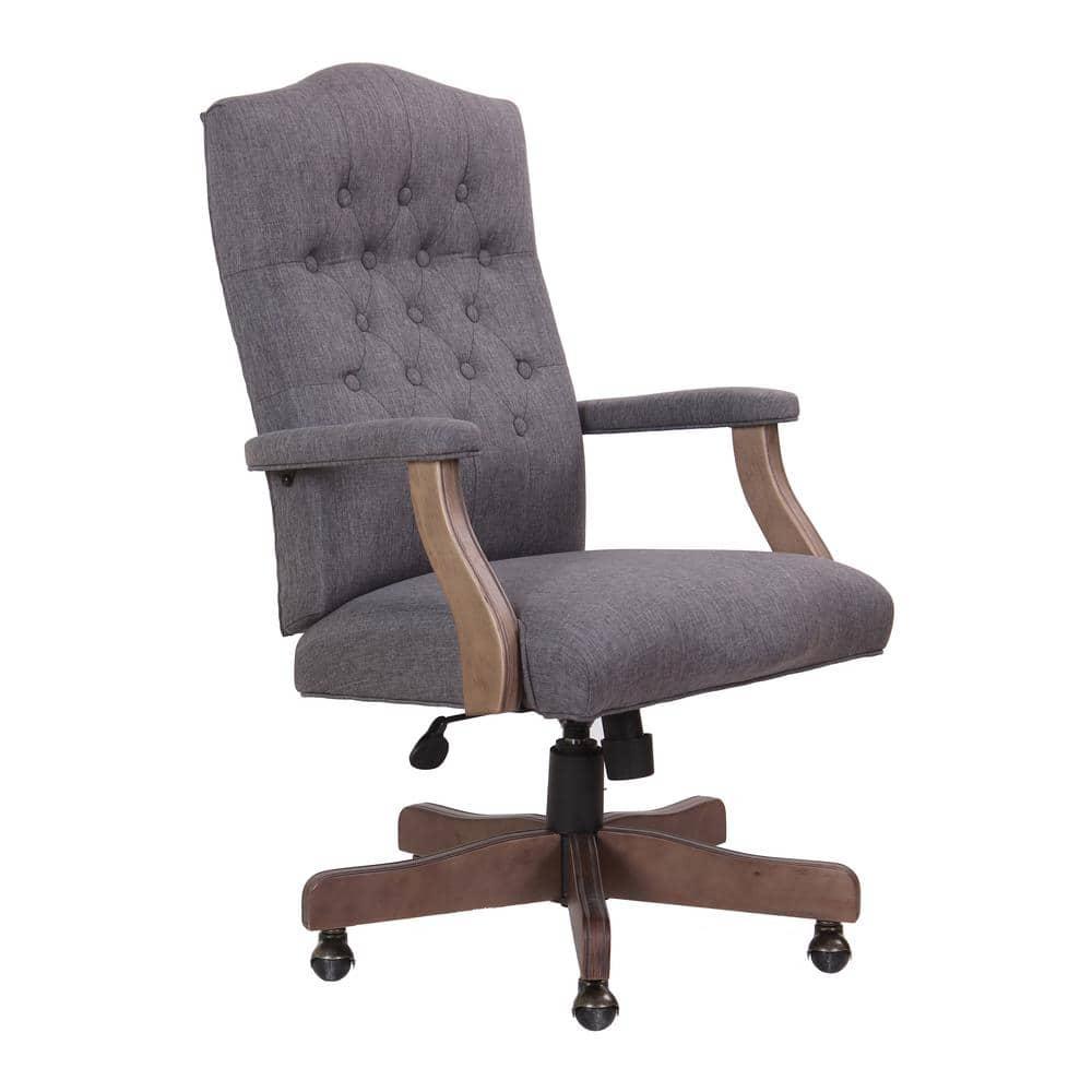 Traditional Executive Chair Slate Gray - Boss Office Products: Driftwood Base, Brass Castors, Pneumatic Lift