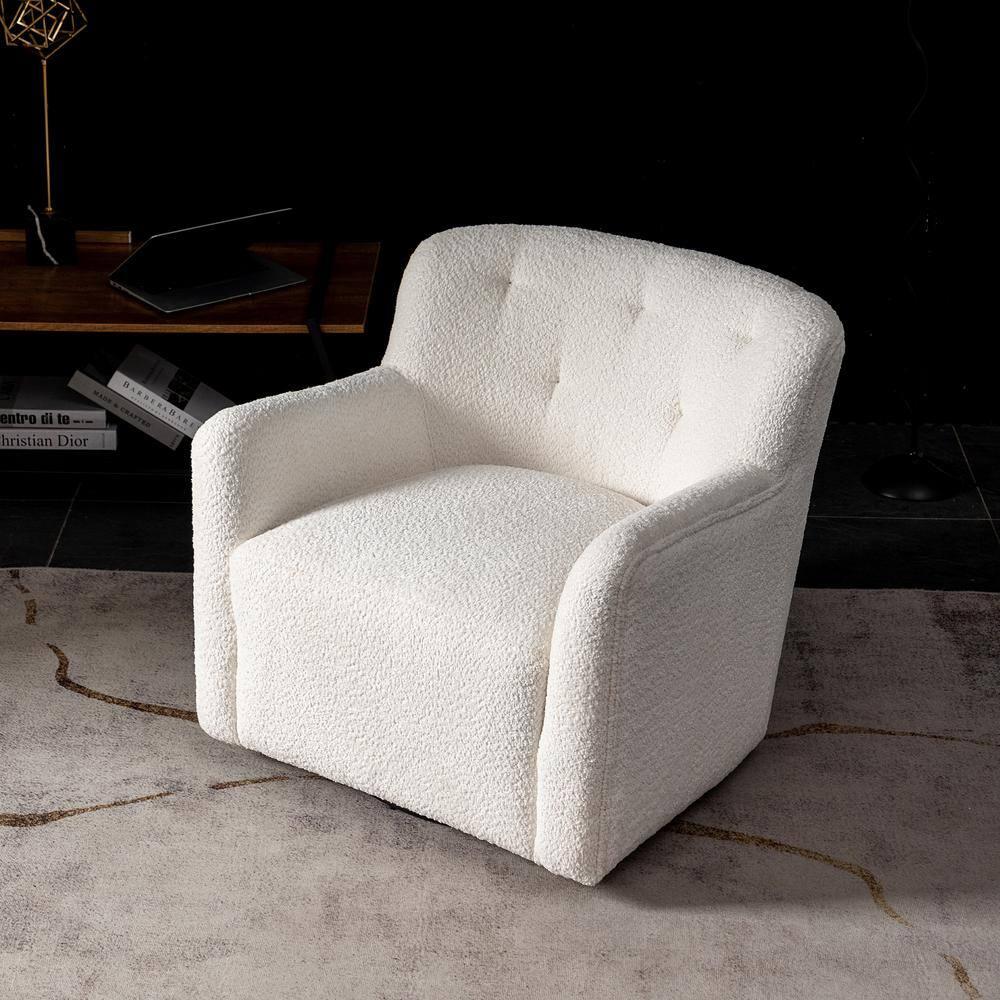 32" Wide Upholstered Swivel Armchair Cream - Kinwell: Rotating Base, No Assembly Required