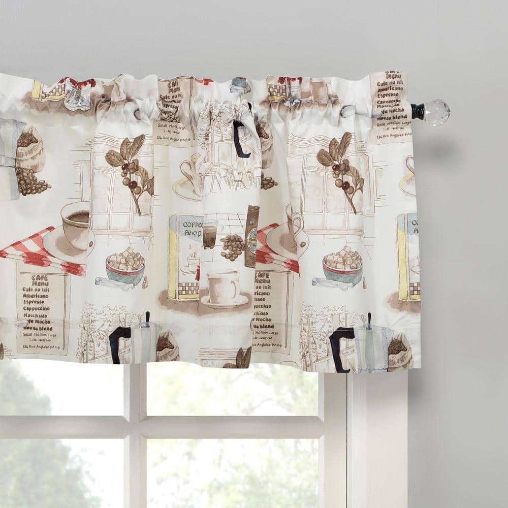 24"x54" Brew Coffee Shop Semi Sheer Rod Pocket Kitchen Curtain Valance and Tiers Set White - No. 918