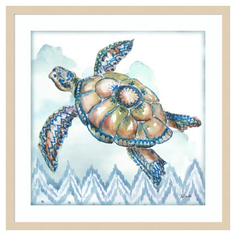 Amanti Art 25"x25" Boho Shells I Sea Turtle by Tre Sorelle Studios Wood Framed Wall Art Print