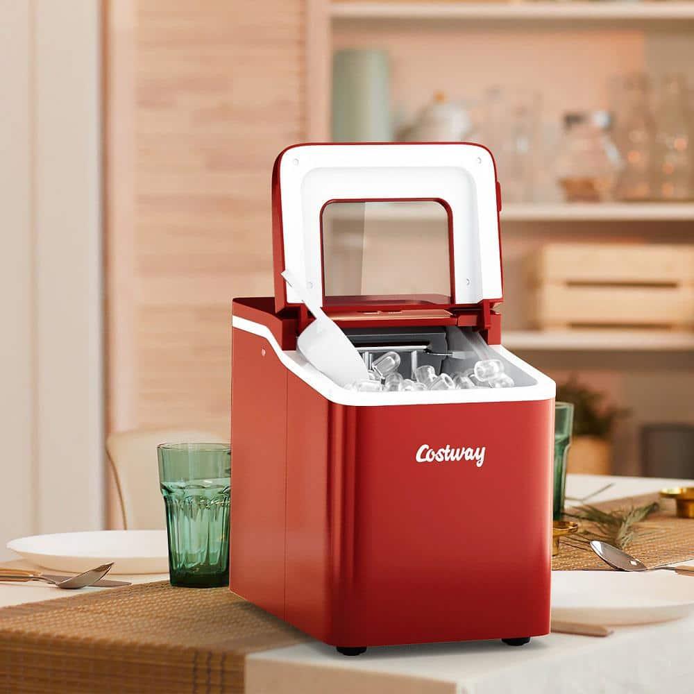 Costway Portable Ice Maker Machine Countertop 26Lbs/24H Self-cleaning w/ Scoop Red