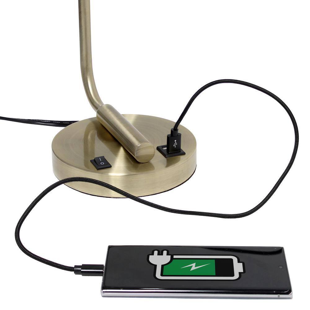 Modern Iron Desk Lamp with USB Port and Glass Shade Antique Brass Finish - Lalia Home: ETL Listed, No Assembly, Edison Bulb Compatible