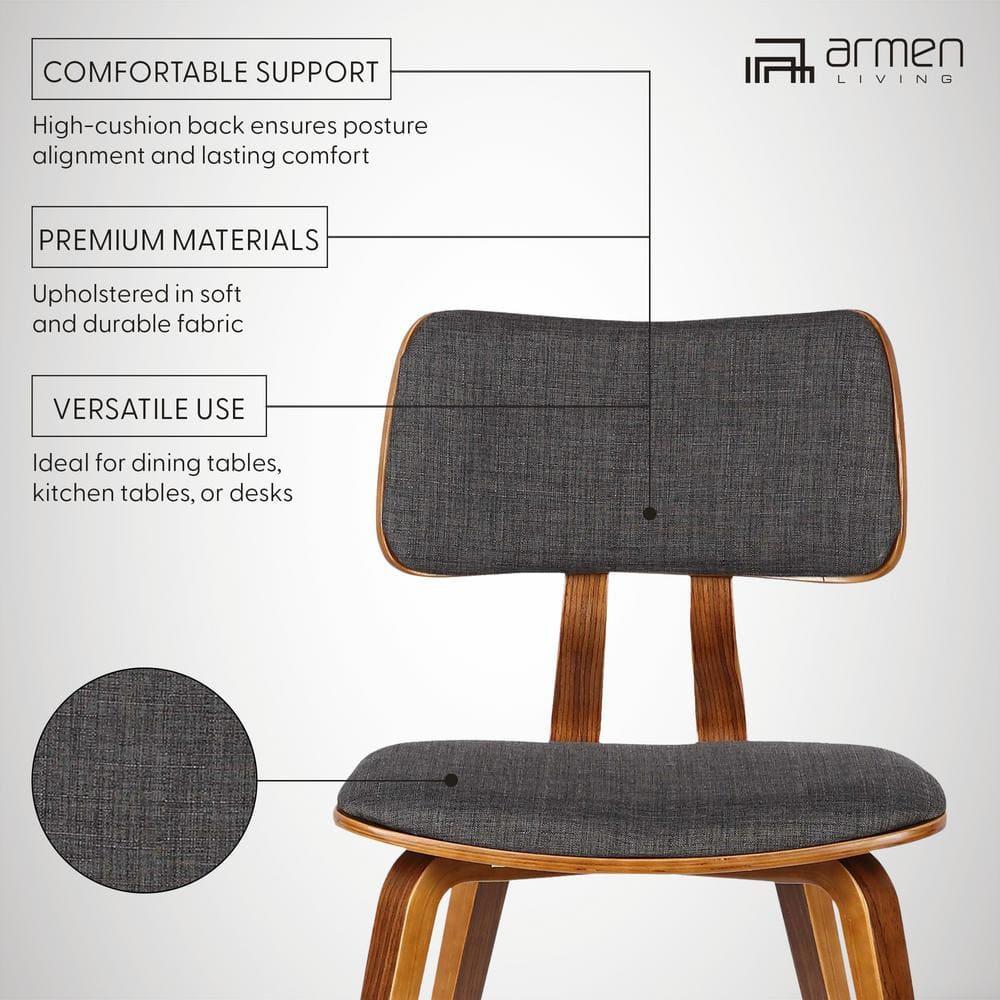 Jaguar Mid-Century Modern Kitchen Dining Table Accent Chair in Walnut Wood and Charcoal Fabric