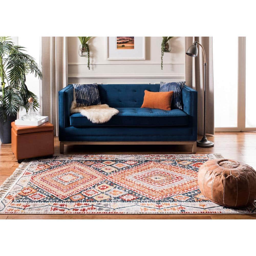 Farmhouse FMH816 Power Loomed Area Rug - Ivory/Navy - 4'0" X 5'4" - Safavieh.