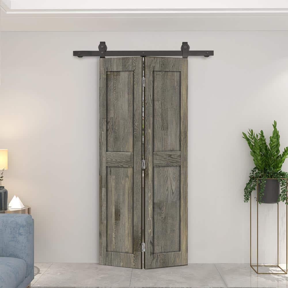 Calhome 2 Panel Shaker Pine Wood Bi-Fold Door with Sliding Barn Door Hardware Kit