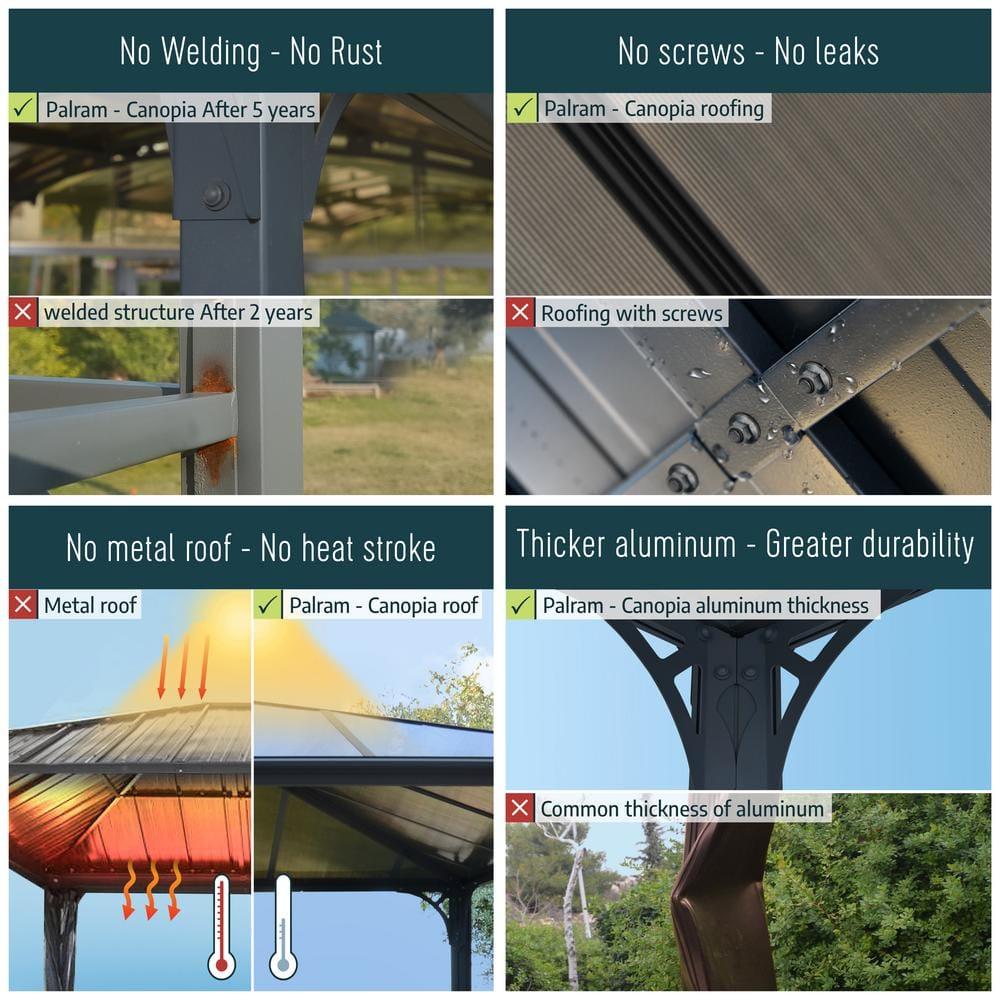 Canopia Palram - Canopia Palermo 10' X 10' Aluminum Hardtop Gazebo With Polycarbonate Roof Panels Durable Outdoor Patio Shelter Gray/Bronze