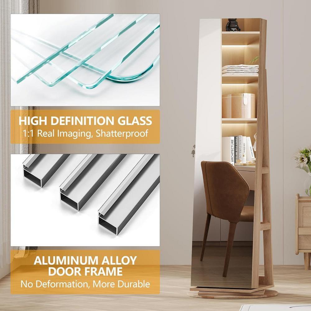 Natural Light Wood 63" Swivel Jewelry Cabinet with Mirror