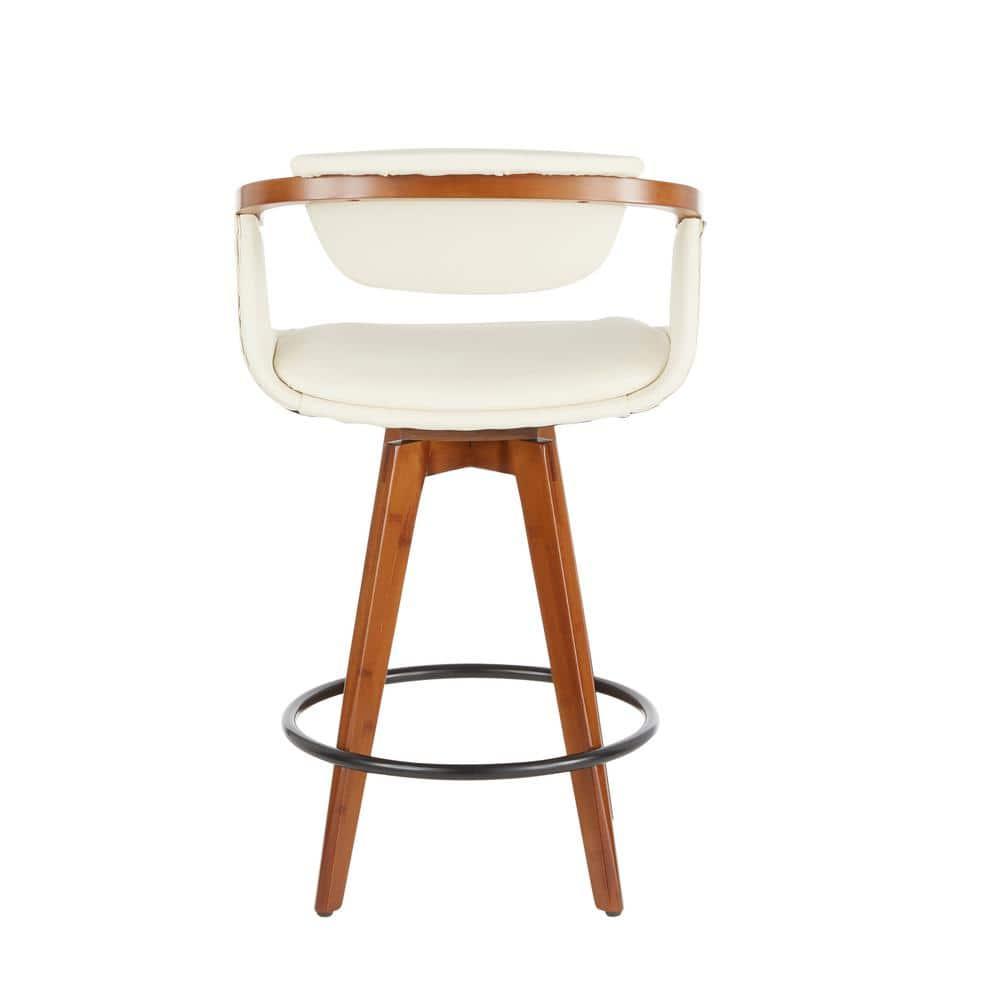 Oracle Mid-Century Modern Counter Height Barstool Cream - LumiSource: Swivel, Faux Leather, Bamboo Frame