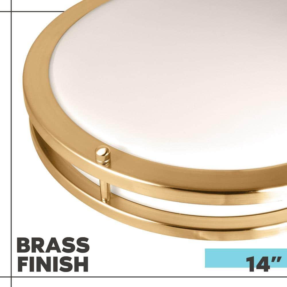 Luxrite 14 Inch LED Flush Mount Ceiling Light 5 Color Selectable Dimmable 18W 1440 Lumens ETL Listed Brushed Brass