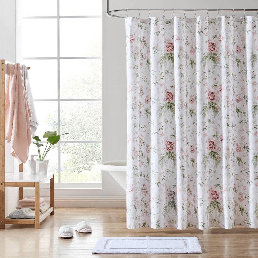 Laura Ashley Breezy Floral Cotton Pink Shower Curtain