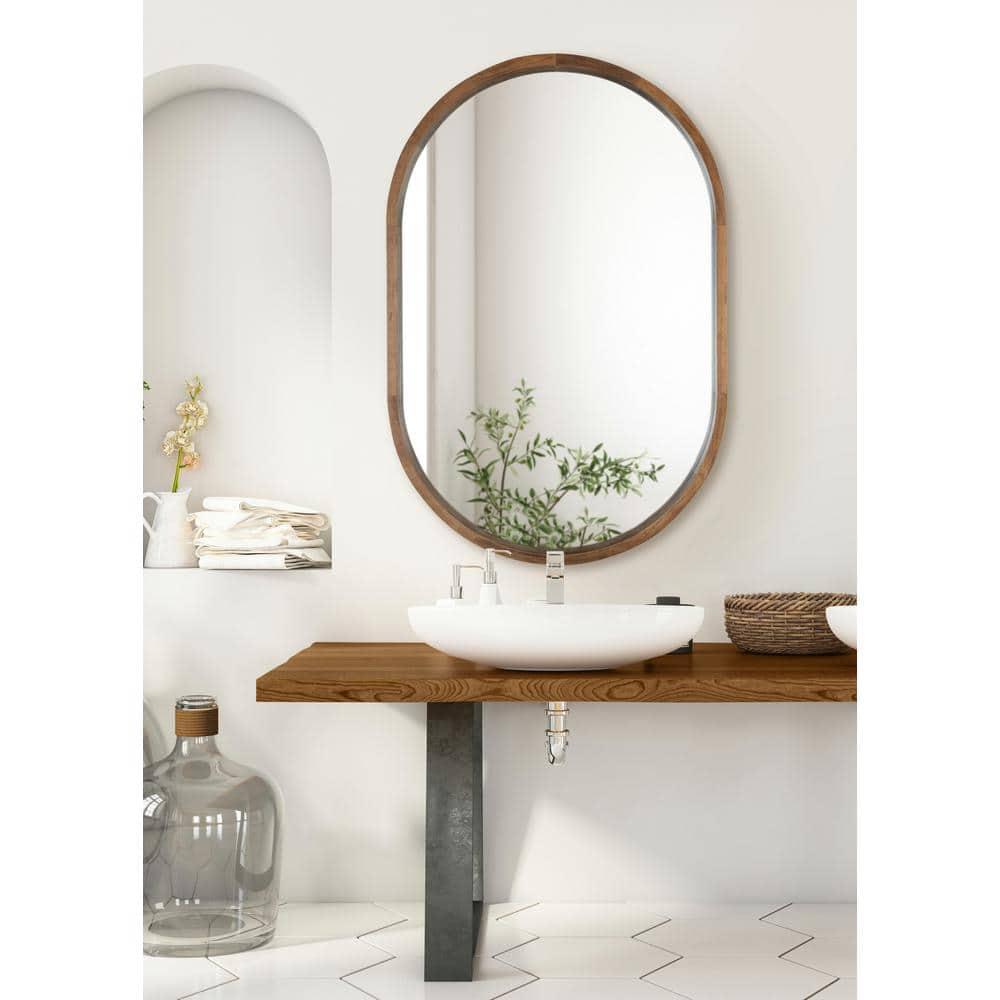 24" x 36" Hutton Wood Framed Capsule Wall Mirror Rustic Brown - Kate & Laurel All Things Decor
