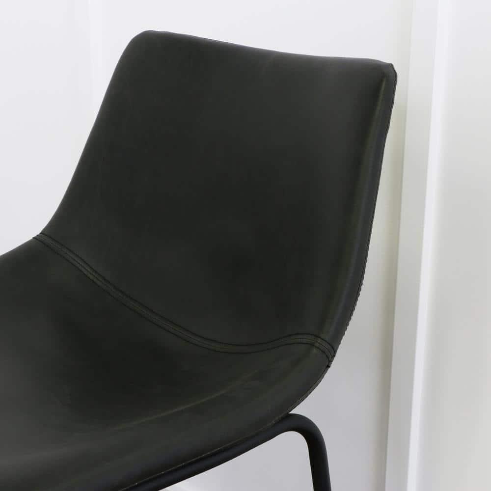 ONKER  Douglas Urban Industrial Faux Leather Armless Dining Chairs, Set of 2, Black